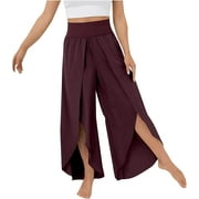 BESTSPR Womens Casual Pants Flowy Split Wide Leg Loose Fit Pants High Waisted Yoga Pants Beach Plus Size