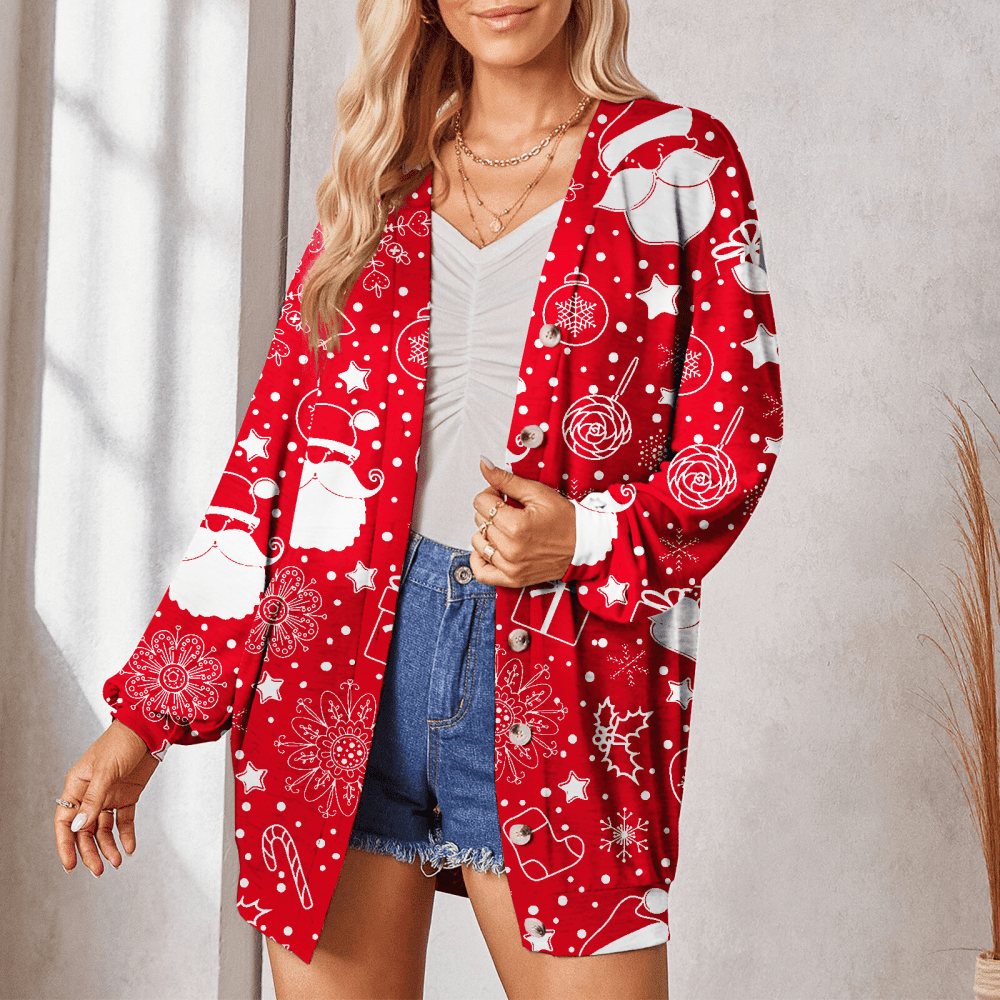 BESTSPR cardigan for Women Christmas Print Button Down Jacket Small