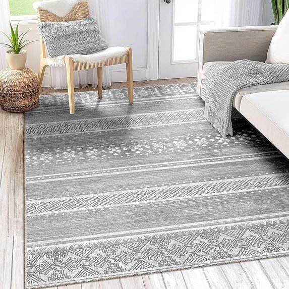 BESTSWEETIE 5x7 Area Rugs for Living Room Washable Moroccan Farmhouse Neutral Geometric Low Pile Non-Slip Soft Print Pattern Rug for Bedroom Kitchen Dining Room Entryway Black/Brown