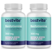 BESTVITE Benfotiamine 300mg - 120 Veg Caps - 60x20 - No Stearates - No Silicon Dioxide - Vegan -Non GMO - Gluten Free
