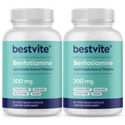 BESTVITE Benfotiamine 300mg (120 Vegetarian Capsules) (2-Pack) No Stearates - No Silicon Dioxide - Vegan - Non GMO - Gluten Free