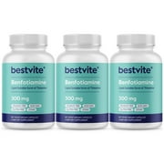 BESTVITE Benfotiamine 300mg 180 Vegetarian Capsules 3-Pack No Stearates - No Silicon Dioxide - Vegan - Non GMO - Gluten Free