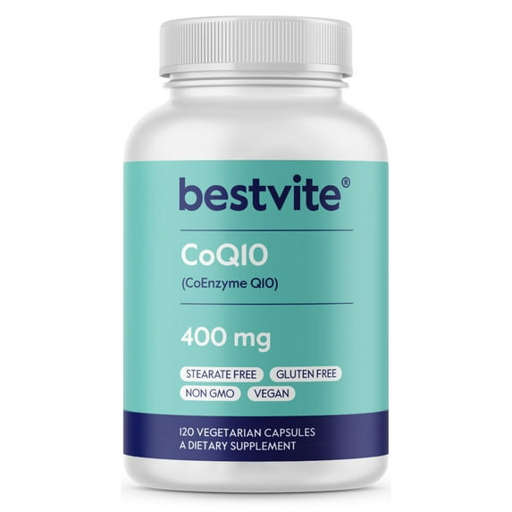 BESTVITE Coenzyme CoQ10 400mg (120 Vegetarian Capsules) Naturally Fermented - No Stearates - Vegan - Non GMO - Gluten Free
