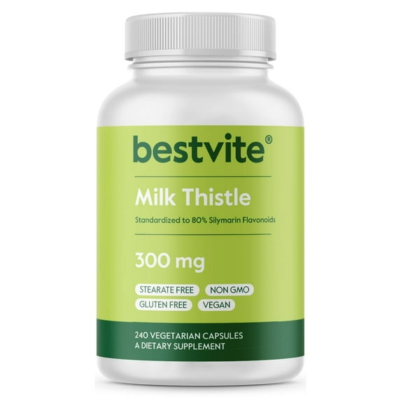 BESTVITE Milk Thistle 300mg (240 Vegetarian Capsules)-Standardized to 80% Silymarin Flavonoids-No Stearates-Vegan-Non GMO-Gluten Free