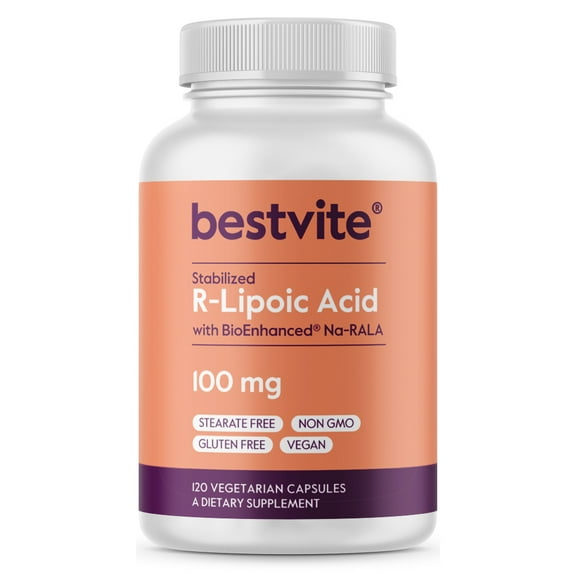 BESTVITE R-Lipoic Acid 100mg Stabilized with Bio-Enhanced Na-RLA (120 Vegetarian Capsules)