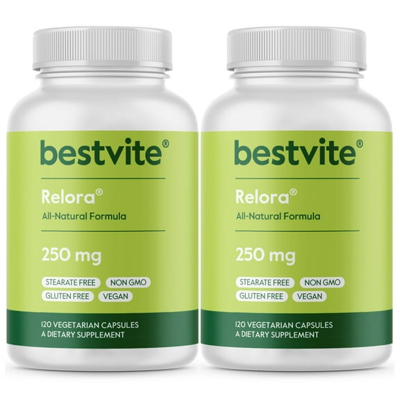 BESTVITE Relora 250mg (240 Vegetarian Capsules) (2-Pack) No Fillers - No Stearates - No Flow Agents