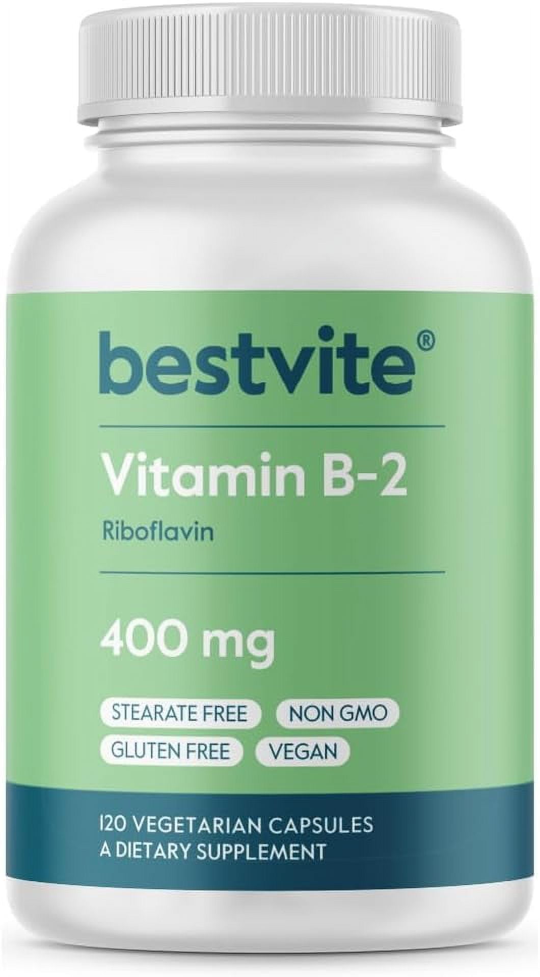BESTVITE Vitamin B2 Riboflavin 400mg Supplement (120 Veg Capsules