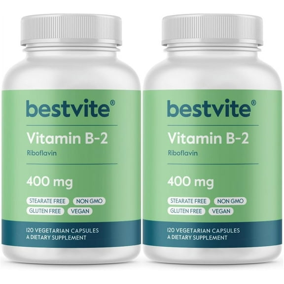 BESTVITE Vitamin B-2 (Riboflavin) 400mg (240 Vegetarian Capsules) (120 x 2) - No Stearates - Vegan - Non GMO - Gluten Free