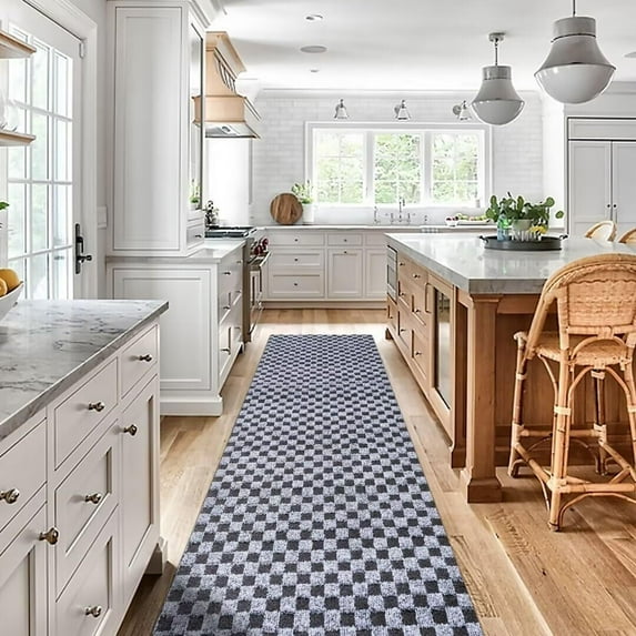 BESTVUE Area Runner Rug Outdoor Non Slips Carpet Runners Indoor Utility Rugs Mat for Kitchen Hallway Entryway Garage with Rubber Backing Gray Plaid 2ft x 5ft