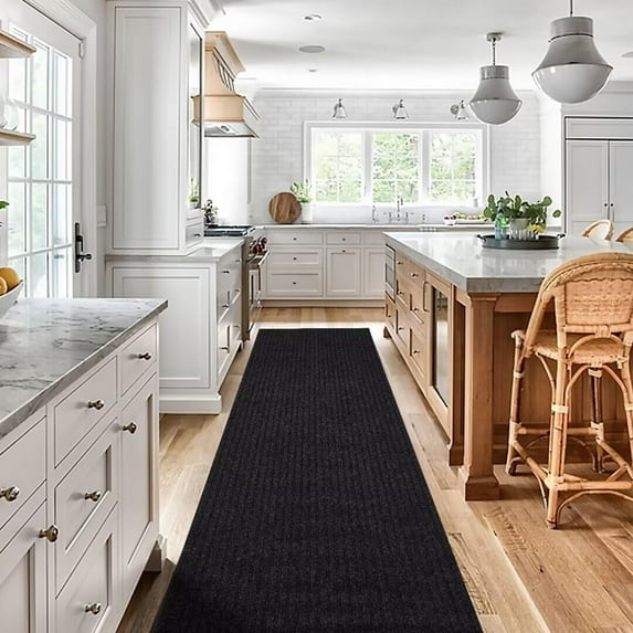 BESTVUE Area Runner Rug Outdoor Non Slips Carpet Runners Indoor Utility Rugs Mat for Kitchen Hallway Entryway Garage with Rubber Backing Striped Black 2ft x 16ft