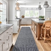 BESTVUE Area Runner Rug Outdoor Non Slips Carpet Runners Indoor Utility Rugs Mat for Kitchen Hallway Entryway Garage with Rubber Backing Striped Gray 2ft x 6ft