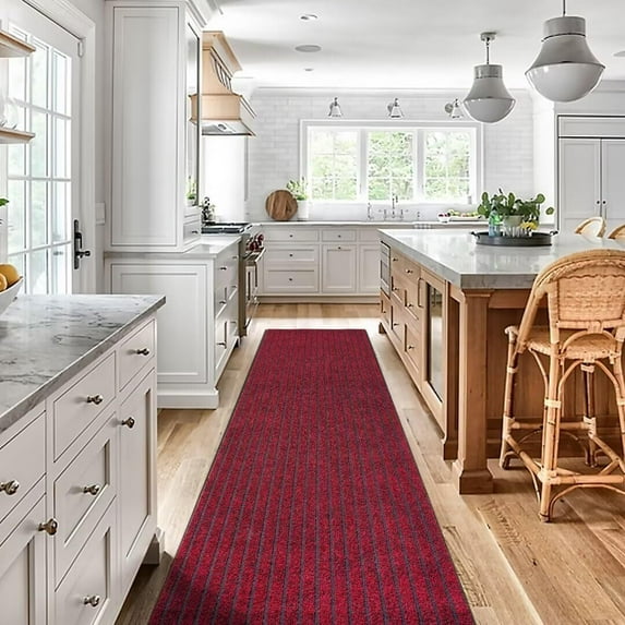 BESTVUE Area Runner Rug Outdoor Non Slips Carpet Runners Indoor Utility Rugs Mat for Kitchen Hallway Entryway Garage with Rubber Backing Striped Red 2ft x 8ft