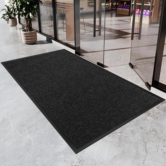 BESTVUE Commercial Entry Runner Mat, Black Heavy Duty Rubber Border Doormat, Non Slip Dirt Trapping Low Profile Indoor Outdoor Front Door Mat 3' x 3'
