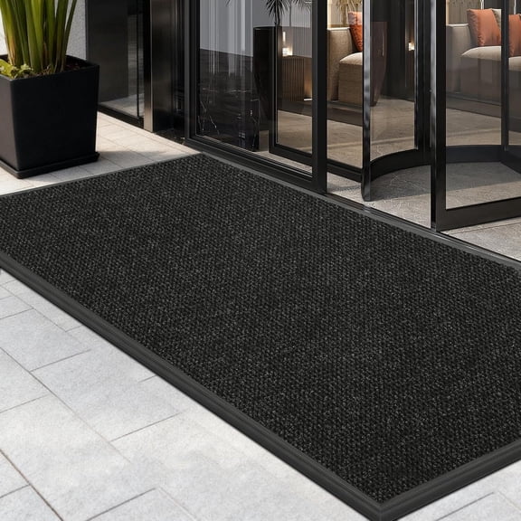 BESTVUE Commercial Entry Runner Mat, Heavy Duty Black Rubber Border Doormat, Non Slip Indoor Outdoor Front Door Mat 2' x 2'