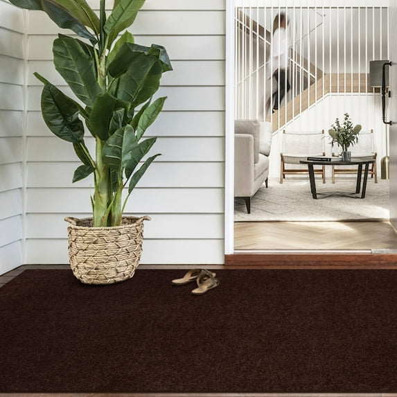 BESTVUE Runner Rug Outdoor Non Slips Carpet Runners Indoor Utility Area Rugs Mat for Kitchen Hallway Entryway Garage with Rubber Backing Dark Brown 2ft x 10ft