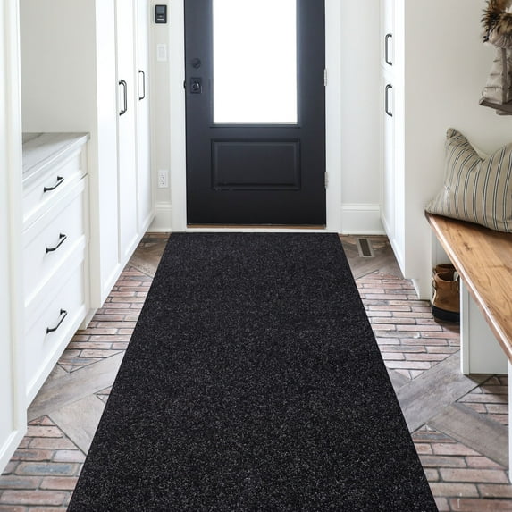 BESTVUE Runner Rug Outdoor Non Slips Carpet Runners Indoor Utility Area Rugs Mat for Kitchen Hallway Entryway Garage with Rubber Backing Solid Black 2ft x 14ft