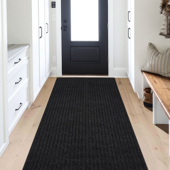 BESTVUE Runner Rug Outdoor Non Slips Carpet Runners Indoor Utility Area Rugs Mat for Kitchen Hallway Entryway Garage with Rubber Backing Striped Black 2ft x 8ft