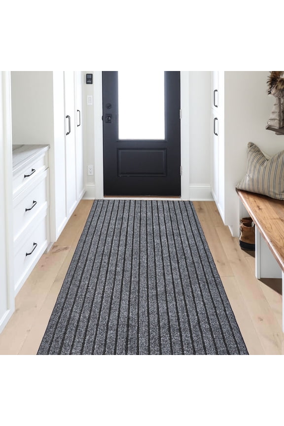 Runner Rug Outdoor Non Slips Carpet Runners Indoor Utility Area Rugs Mat for Kitchen Hallway Entryway Garage with Rubber Backing Striped Grey 2ft x 6ft