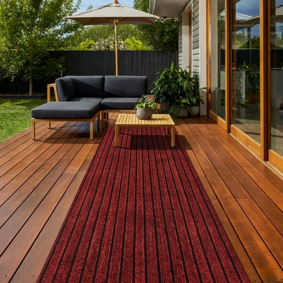 BESTVUE Runner Rug Outdoor Non Slips Carpet Runners Indoor Utility Area Rugs Mat for Kitchen Hallway Entryway Garage with Rubber Backing Striped Red 2ft x 12ft