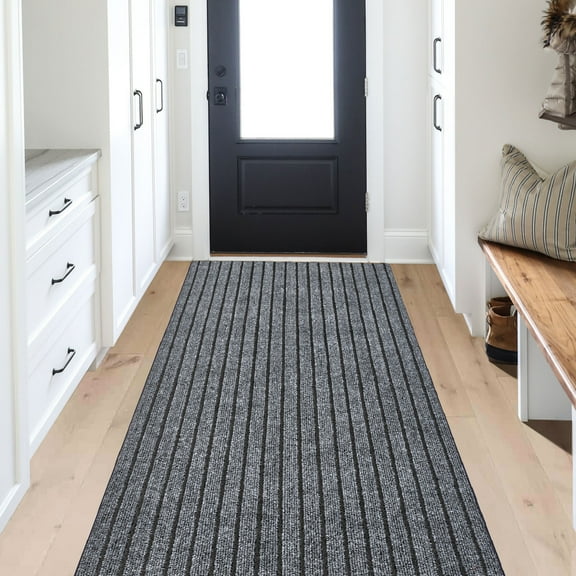 BESTVUE Runner Rug Outdoor Non Slips Runners Indoor Area Rugs for Kitchen Hallway Entryway Garage with Rubber Backing Striped Gray 3ft x 3ft