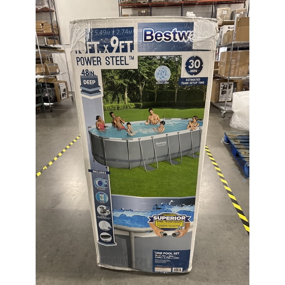 BESTWAY POWER STEEL 18' X 9' X 48" OVAL METAL FRAME ABOVE GROUND POOL - GRAY