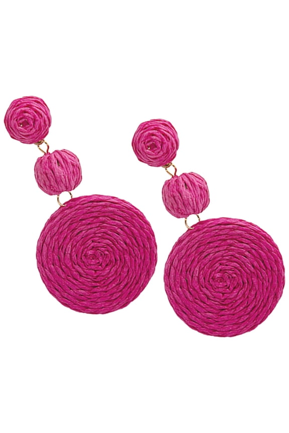 Handmade Raffia Earrings for Women, 1 Pair in Rosy Color, Perfect for and Casual Wear