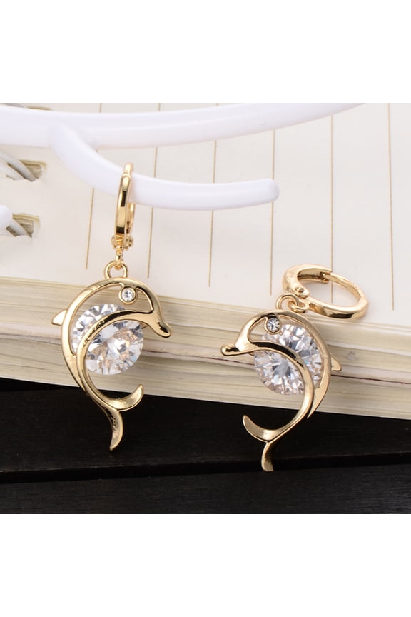 1 Pair Dolphin Drop Earring for Women Nickel Free Golden Alloy Simple Style for Special Occasion