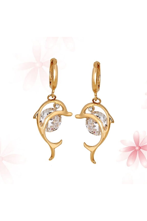 1 Pair Dolphin Drop Earring for Women Nickel Free Golden Alloy Simple Style for Special Occasion