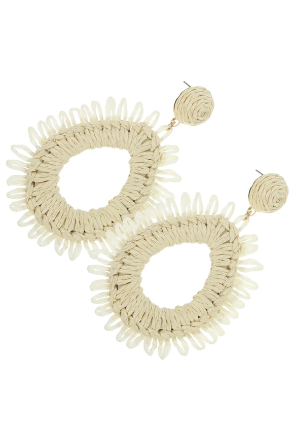 1 Pair Drop Earrings Women Beige Raffia Decorative Bohemian Style Fashion Accessory Dating
