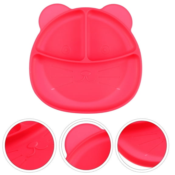 BESTYASH 1 Pc Red Silicone Plate Baby Feeding Plates Non-skid Divided Design Meal Time