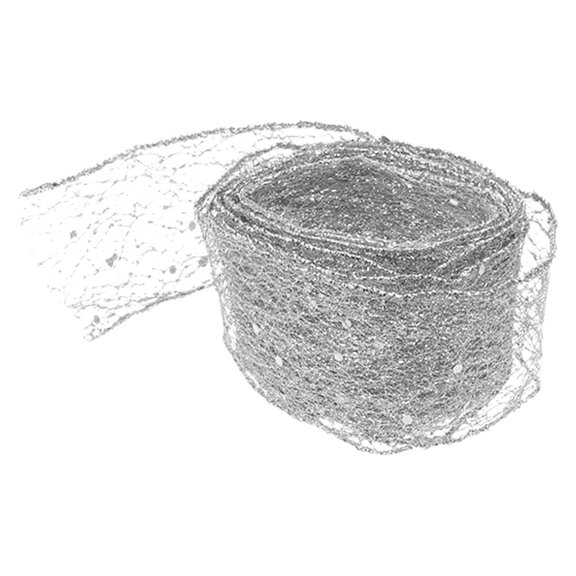 BESTYASH Silver Glitter Mesh Ribbon Wired Trim for Holiday Decorations Present Wrapping and Wreaths
