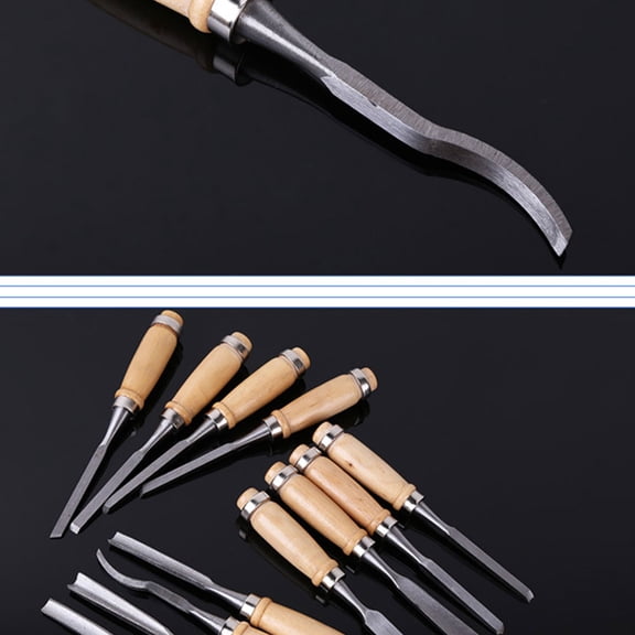 BESTYASH 1 Set/12 Pcs Hand Carved Wood Kit Carbon Steel Carving Chisel for Carvers Black Sturdy Woodwork