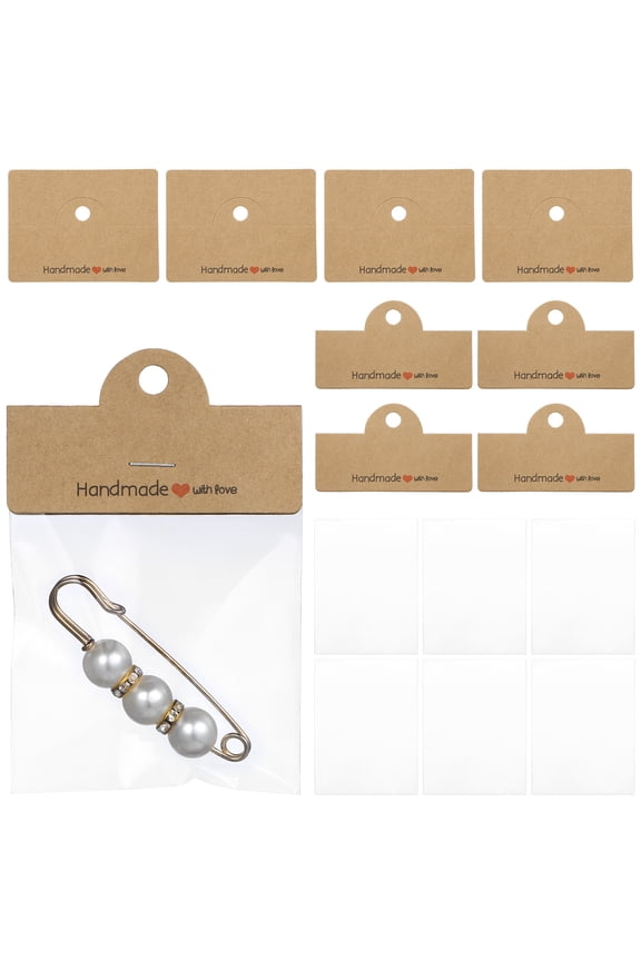 Clear Packaging Bags for Jewelry and Keychains, Kraft Paper Backing, Transparent Display Bags for Retail Use, 1 Set