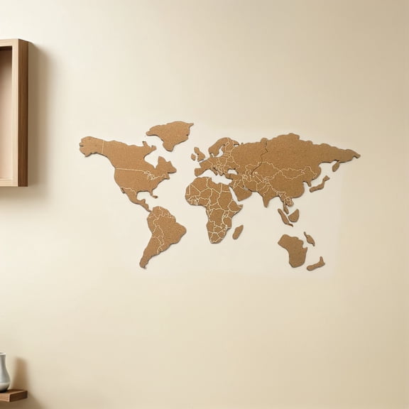 BESTYASH Creative Cork Board World Map Brown Wall Decor Easy Install for Photos