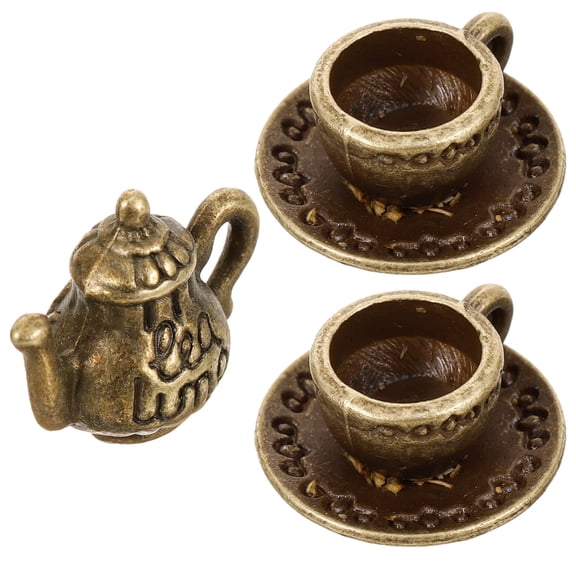 BESTYASH 1 Set Miniature Tea Set Miniature Food for Dollhouse Golden Lifelike Display Model