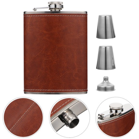 BESTYASH Outdoor Pocket Liquor Flask Red Stainless Steel with Funnel and Cover 1Set
