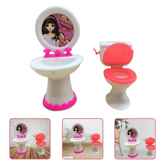BESTYASH 1 Set Tiny House Toilet Plastic Miniature Wash Basin for Playtime and Collectors