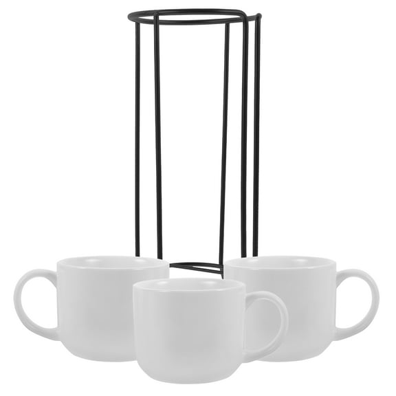 BESTYASH 1 Set of Ceramic Mugs White Mugs Set with Storage Rack Included for Home Use