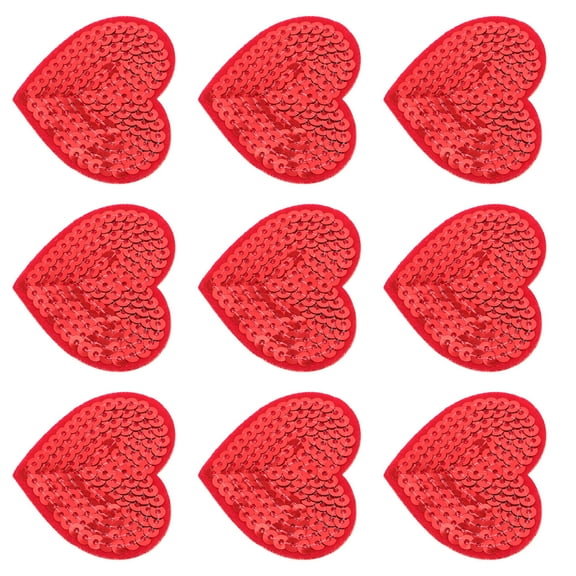 BESTYASH 10 Pcs Red Heart Embroidered Sequin Decals Custom Clothing Patches Polyester
