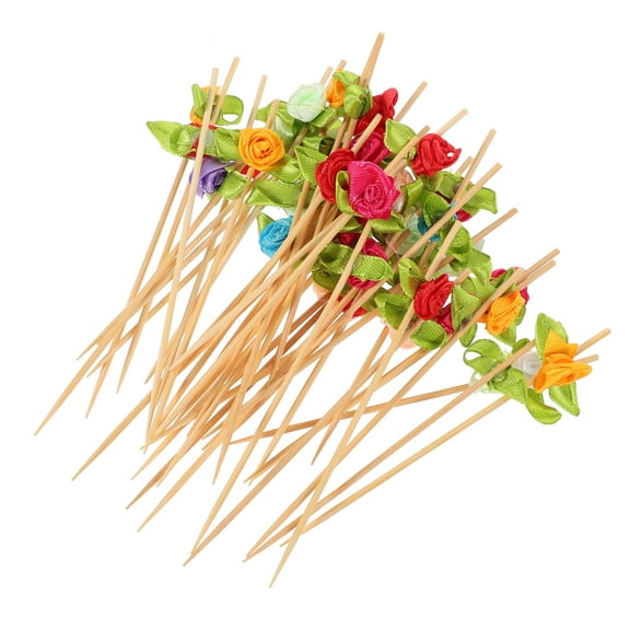 BESTYASH 100 Pcs Rose Cocktail Sticks Flower Toothpicks for Celebrations Assorted Color