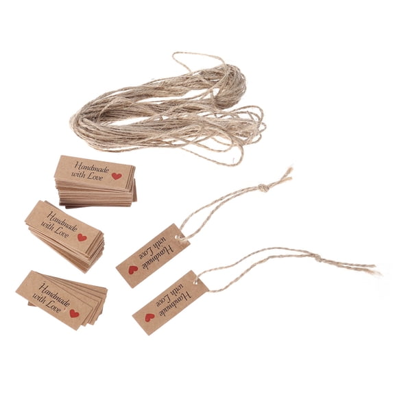 BESTYASH 100Pcs Beige Kraft Paper Tags with Strings for Packaging Wedding Favors and Craft Projects