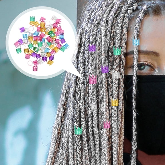 BESTYASH 100Pcs Metal Dreadlocks Rings Crown Shape Hair Braids Cuffs for Hair Extension Decoration