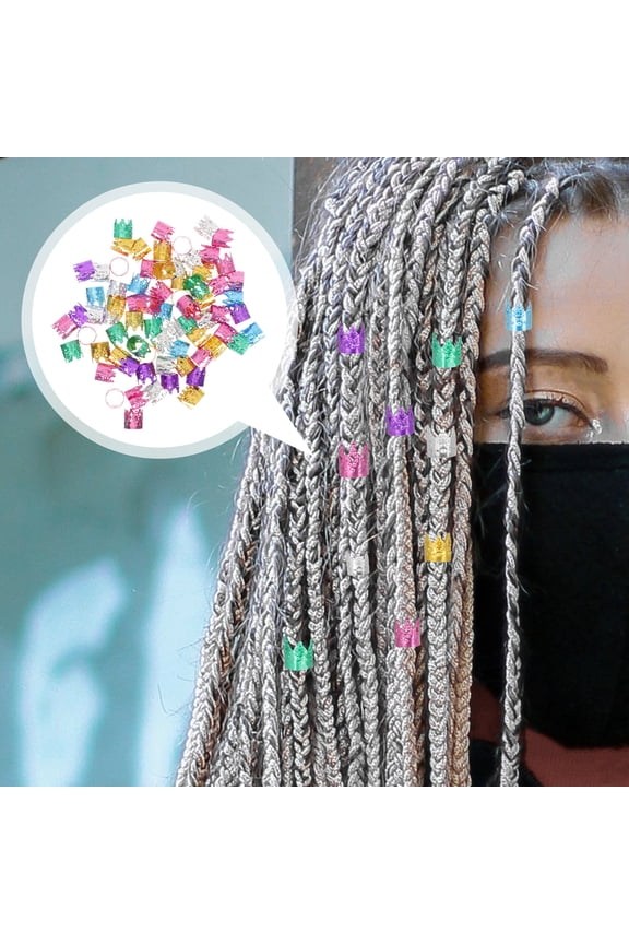 100Pcs Metal Dreadlocks Rings Crown Shape Hair Braids Cuffs for Hair Extension Decoration
