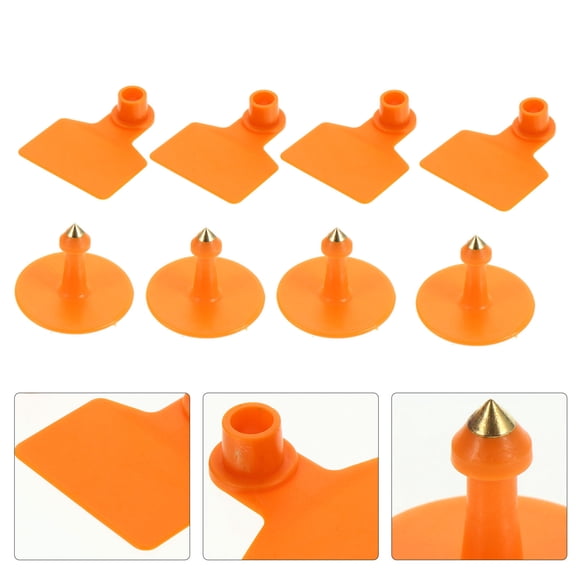 BESTYASH 100Pcs Practical Orange Animal Ear Tags with Rust Resistant Copper Studs for Farm Use
