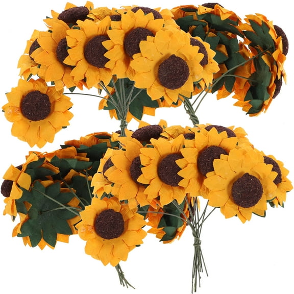 BESTYASH 100Pcs Simulation Orange Sunflower Bouquet with Sequins for Home Office and Wedding Decor