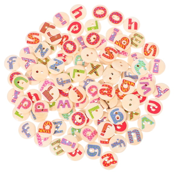 BESTYASH 100Pcs Two Hole Wooden Button Assorted Color Alphabet for DIY Clothes Decoration