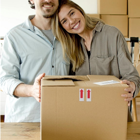 BESTYASH 100pcs Small Arrow Stickers Red PET Adhesive Labels For Sealing Garbage Bags