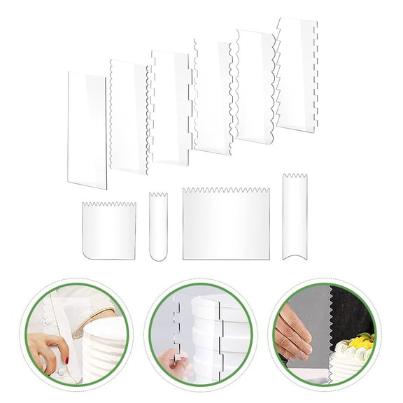 BESTYASH Set of 10 Transparent Acrylic Bakery Scrapers for Cake Decorating, Cream Spreading, and Dough Cutting Tools