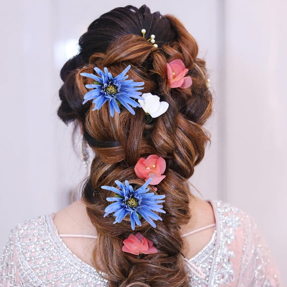 BESTYASH 10Pcs Blue Fabric Daisy Flower Heads Realistic Silk Faux Flowers for DIY Decoration and Craft Projects