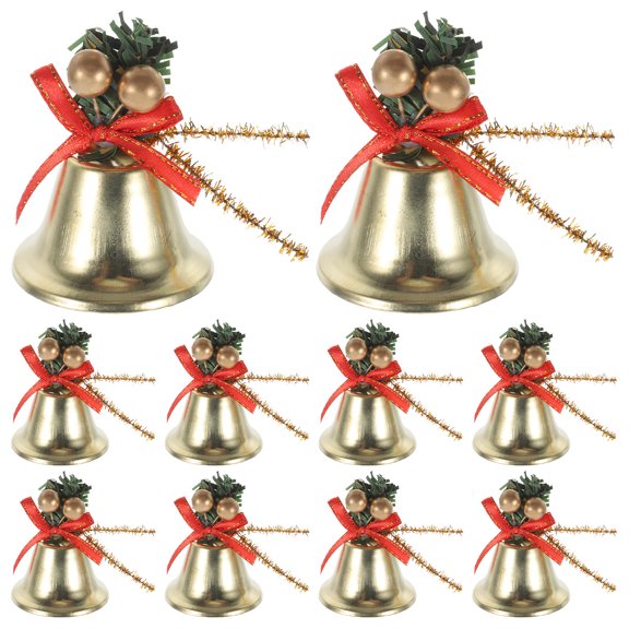BESTYASH 10Pcs Christmas Tree Bells Golden Iron Hanging Decor for Christmas Holiday Celebration Family